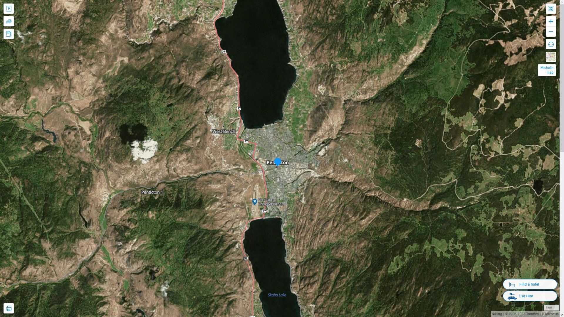 Penticton Highway and Road Map with Satellite View